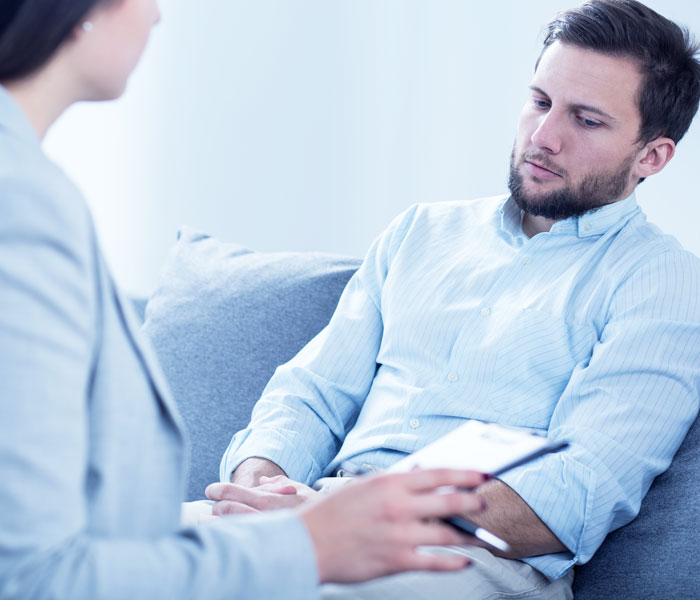  a male client during Cognitive Behavioral Therapy (CBT) and Eye Movement Desensitization and Reprocessing (EMDR) therapy